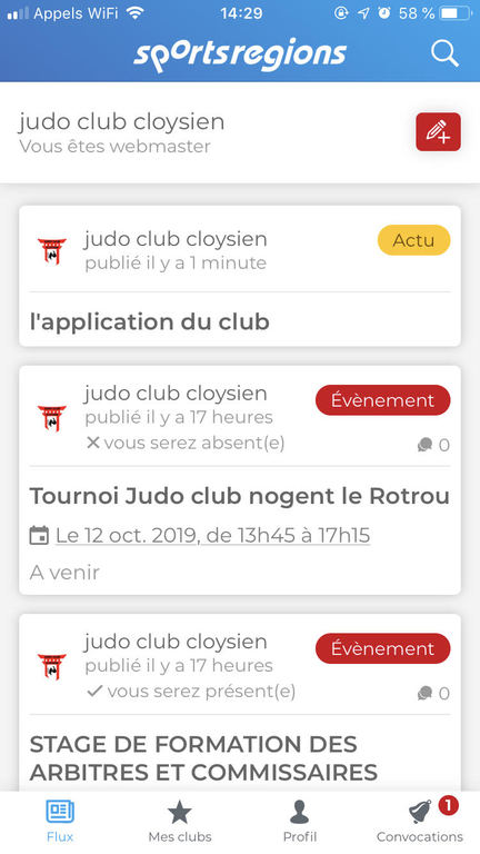 l'application du club